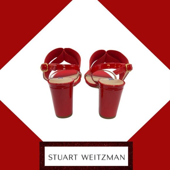 Stuart Weitzman Alana Block 75 Follow Me Red Patent Leather Sandal, Sz. 5.5 - Picture 3 of 8